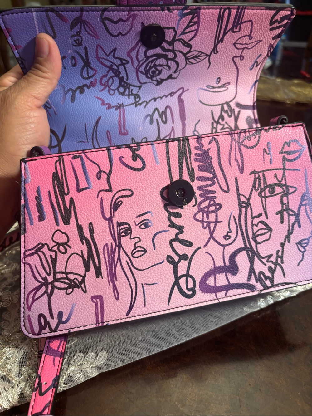 Aldo Pink and Purple Graffiti Satchel - Picture 6 of 10